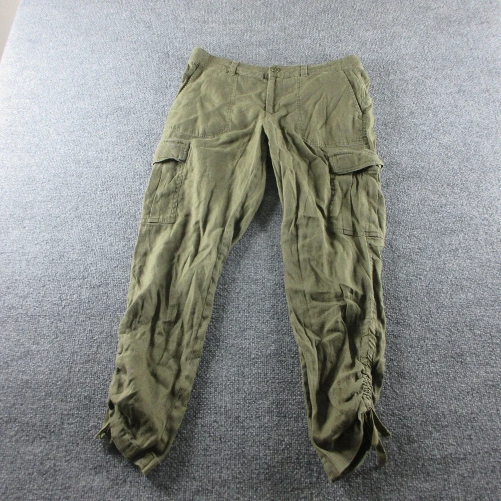 Lauren Ralph Lauren Pants Womens 4P Green Linen Viscose‎ Cargo Ruched Ankle Hem